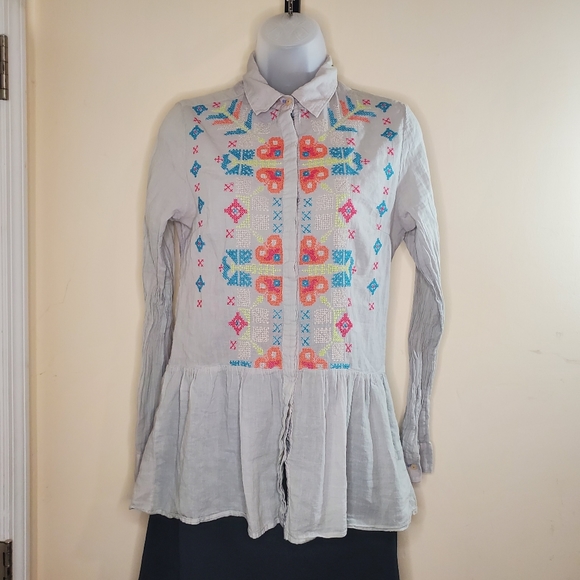 3J Workshop by Johnny Was Long Sleeve Embroidered Button Down Top XS - Picture 3 of 7